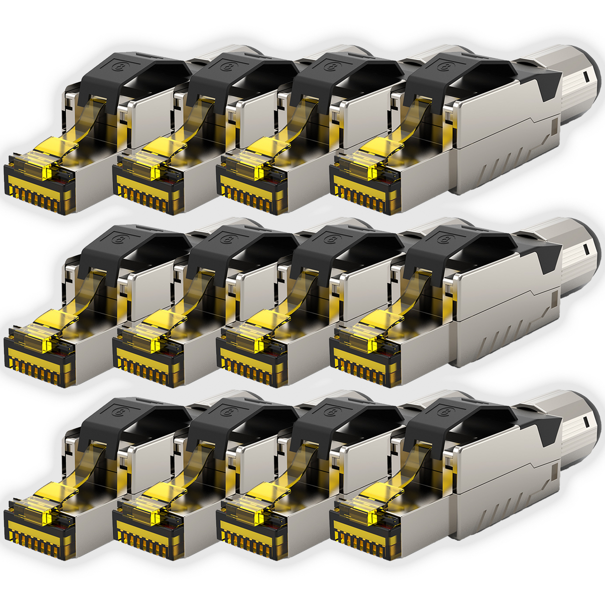 Connecteur RJ45 sans outil Cat.8.1 – Kit de 1 / 2 / 4 / 10 / 12 – Connecteur réseau LAN blindé pour câbles d'installation Cat 6/7/8 – 40 Gbit/s