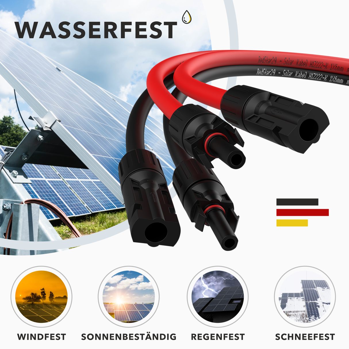RedStar24 Solar Cable Extension 4mm² Set (Red + Black) – TÜV certified, UV-resistant, PV Cable IP68 for solar systems – 1m to 25m