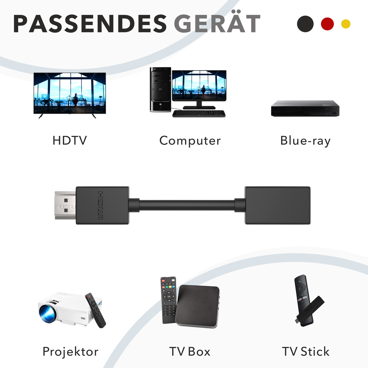 RedStar24 rallonge HDMI 12 cm – adaptateur de câble Fire TV Stick | rallonge HDMI pour Chromecast, Roku, Xbox, PS4/PS5, TV & moniteur – lot de 2