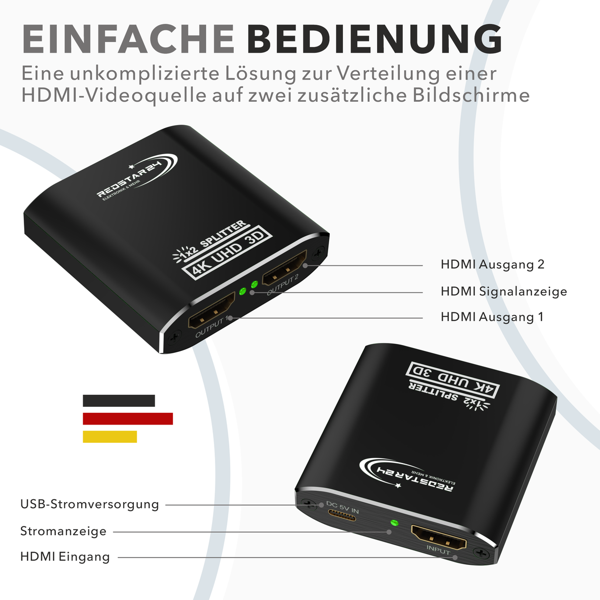 HDMI Splitter Plug & Play – RedStar24 UHD Verteiler 1 In 2 Out