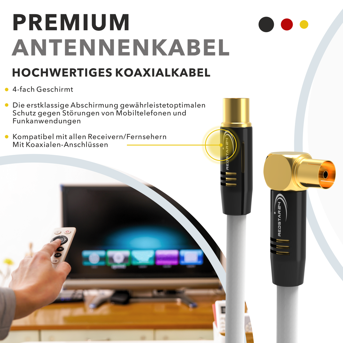 RedStar24 TV antenna cable coaxial 135dB - HDTV, DVB-T2, radio, DAB, 4K UHD