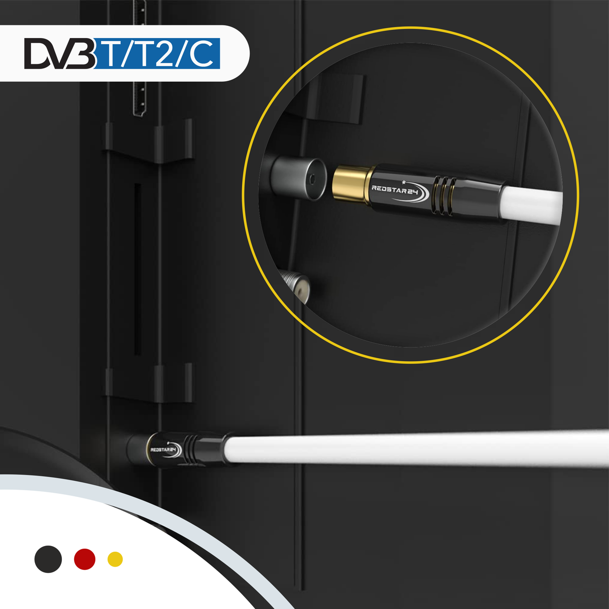 RedStar24 TV antenna cable coaxial 135dB - HDTV, DVB-T2, radio, DAB, 4K UHD