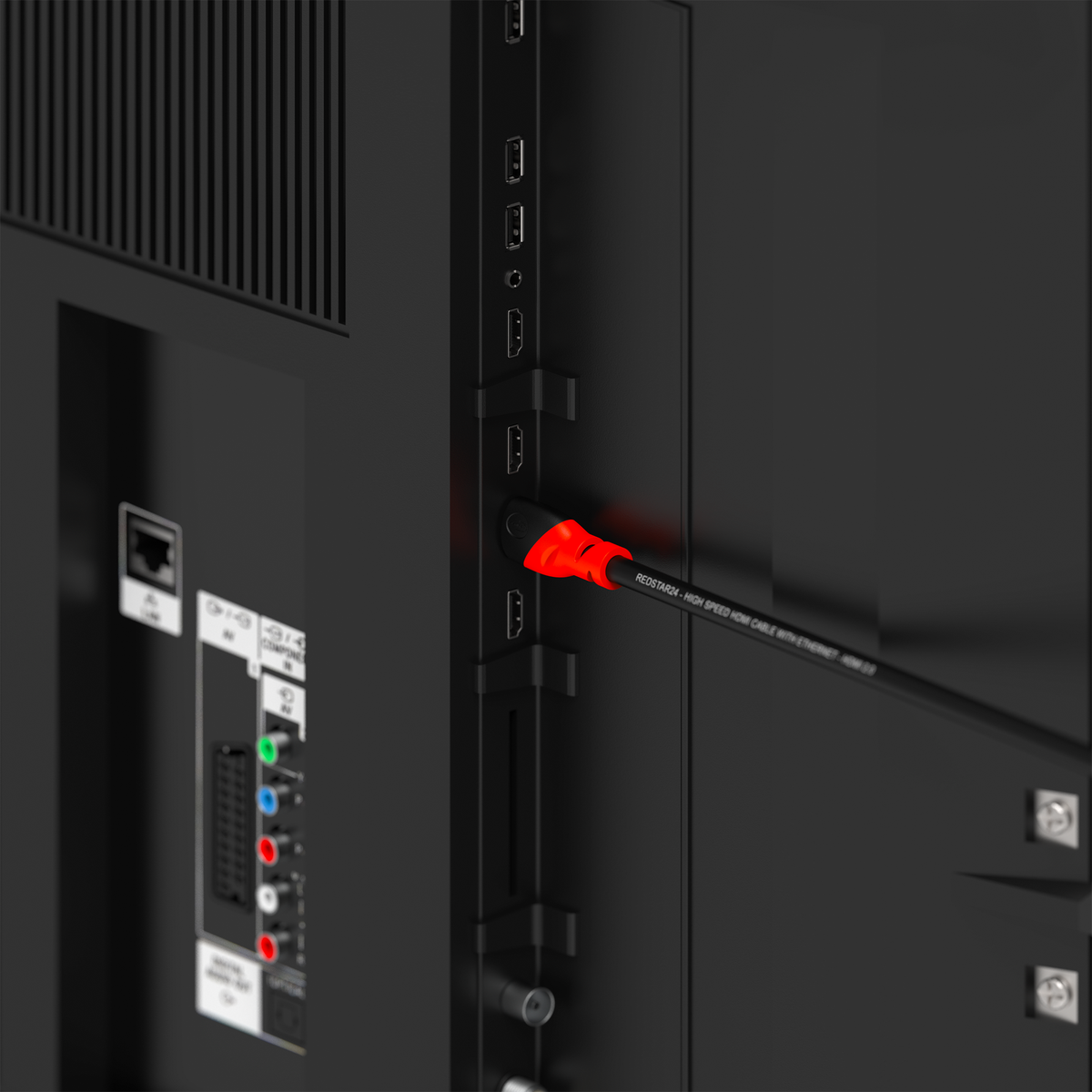 Câble HDMI 2.0 RedStar24 – 4K Ultra HD @60Hz, Dolby Atmos, DTS:X, connecteurs plaqués or – Noir/Rouge – 0,5m à 5m