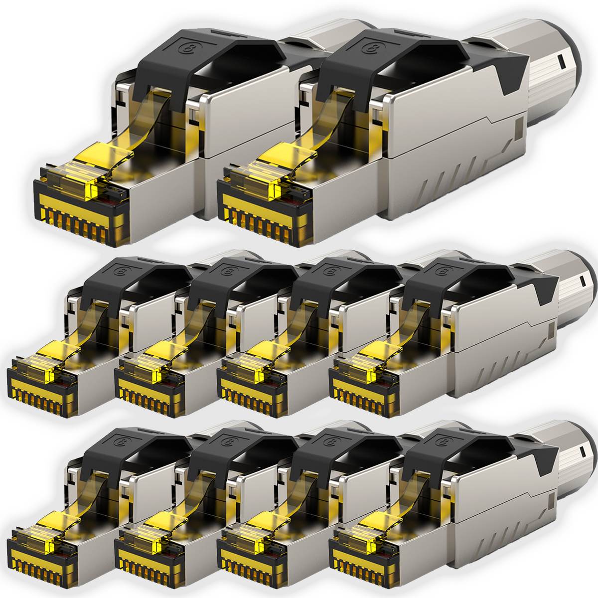 Connecteur RJ45 sans outil Cat.8.1 – Kit de 1 / 2 / 4 / 10 / 12 – Connecteur réseau LAN blindé pour câbles d'installation Cat 6/7/8 – 40 Gbit/s
