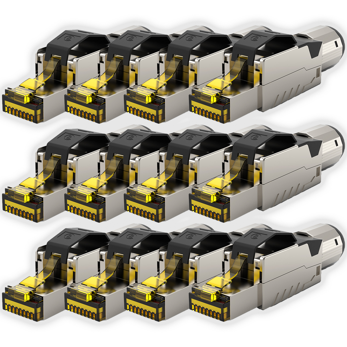Connecteur RJ45 sans outil Cat.8.1 – Kit de 1 / 2 / 4 / 10 / 12 – Connecteur réseau LAN blindé pour câbles d'installation Cat 6/7/8 – 40 Gbit/s