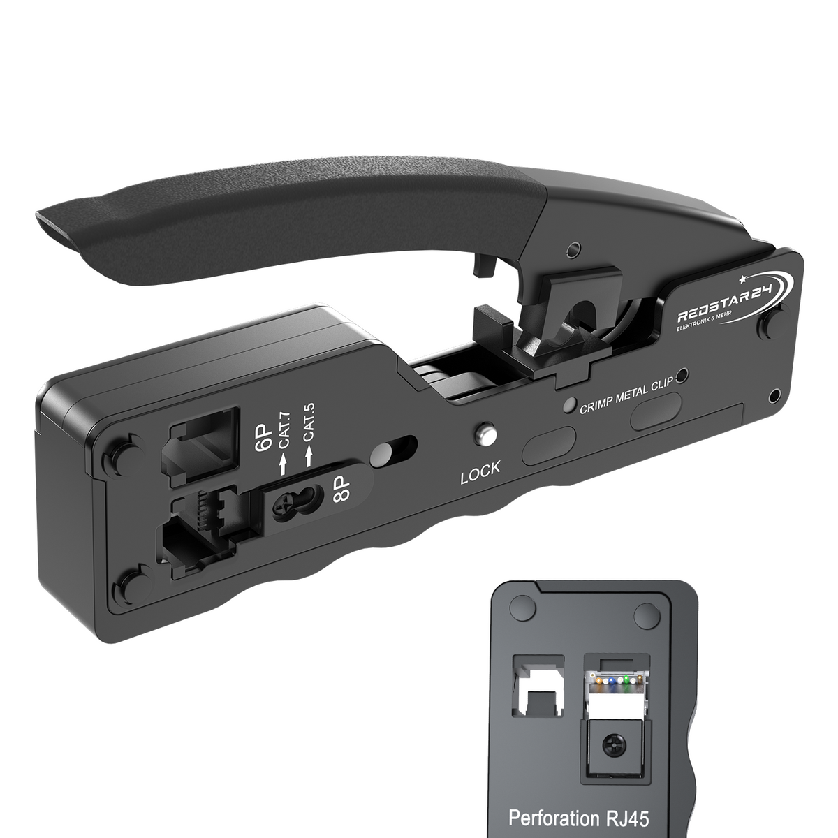 RedStar24 RJ45 Pass-Through Crimpzange – Netzwerk Crimpwerkzeug CAT5e–CAT7