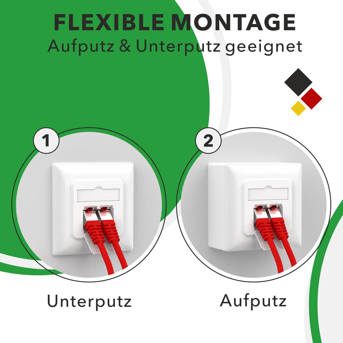 Cat6A Netzwerkdose 2x RJ45 Ports – 10 Gbit/s &amp; PoE-fähig – RedStar24