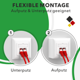 Cat6A Netzwerkdose 2x RJ45 Ports – 10 Gbit/s &amp; PoE-fähig – RedStar24