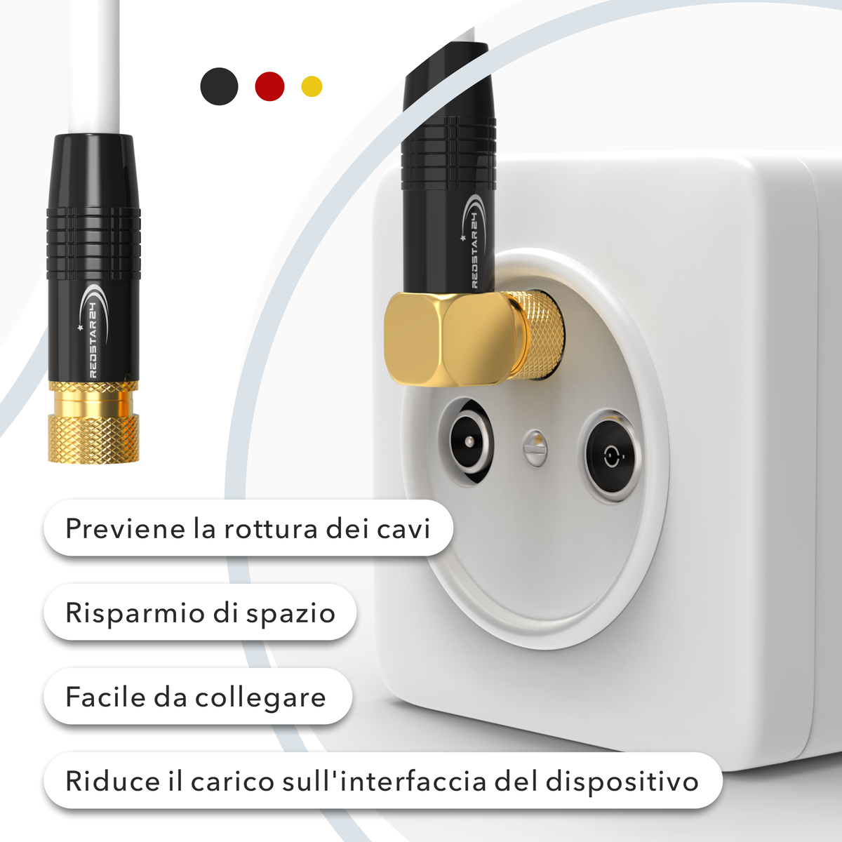 RedStar24 SAT Cable 135 dB – 1x 90° F-angle connector + 1x F-connector – Satellite cable / antenna cable – UHD, DVB-S2, DVB-C, cable internet – Black/White – 1m to 20m