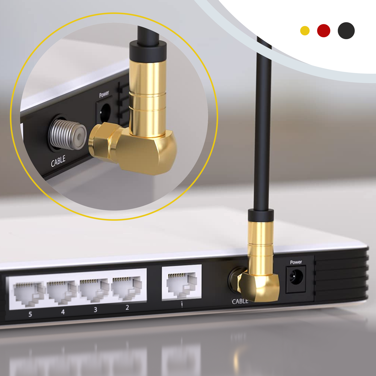 Câble d'antenne satellite RedStar24 135 dB – 2 fiches coudées F 90° – HDTV, DVB-S/S2, DVB-C, Internet par câble, UHD, plaqué or – Noir/Blanc – 1 m à 20 m