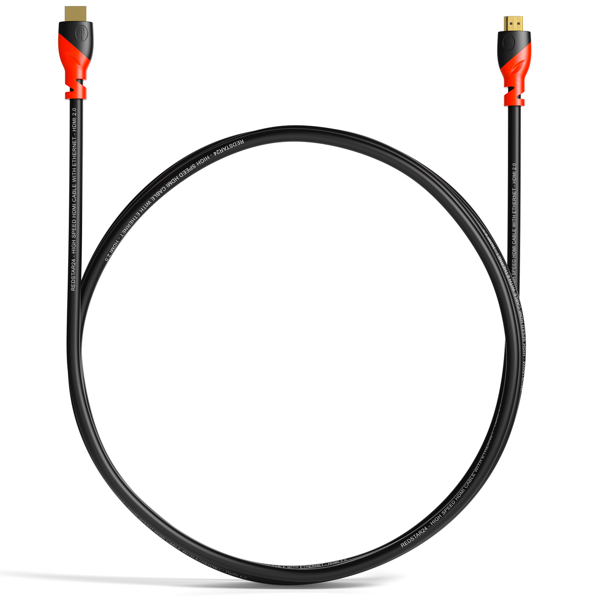 Câble HDMI 2.0 RedStar24 – 4K Ultra HD @60Hz, Dolby Atmos, DTS:X, connecteurs plaqués or – Noir/Rouge – 0,5m à 5m