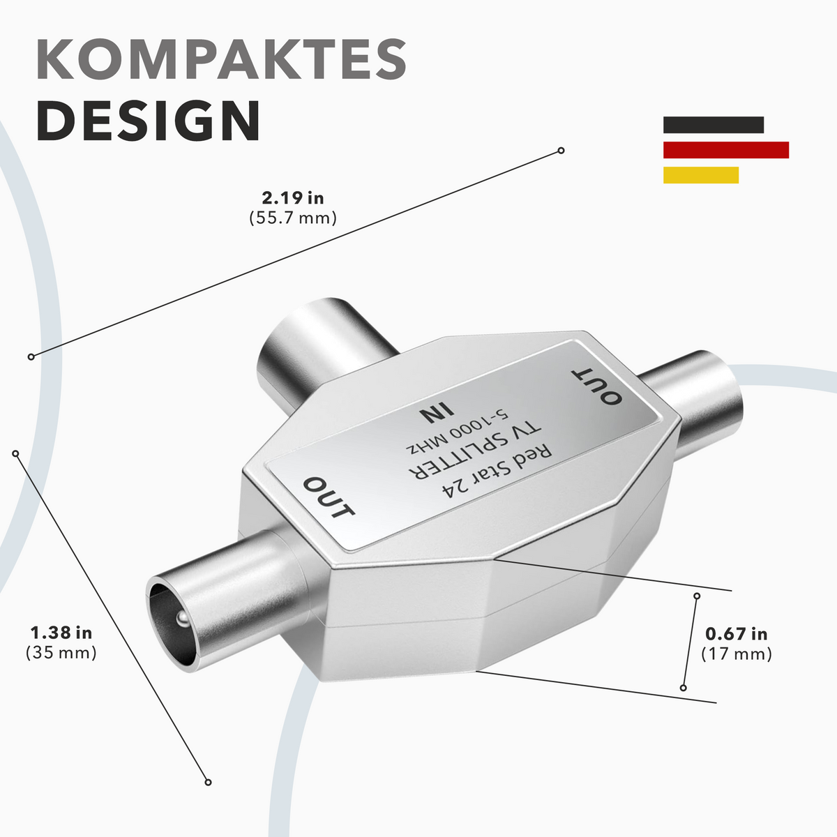 Répartiteur d'antenne RedStar24 2 voies – Répartiteur TV adaptateur en T – Fiche IEC vers 2x fiches IEC – DVB-T, télévision par câble, BK – Boîtier entièrement métallique