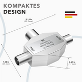 RedStar24 2-way antenna distributor – TV splitter T-adapter – IEC female to 2x IEC male – DVB-T, cable TV, BK – full metal housing