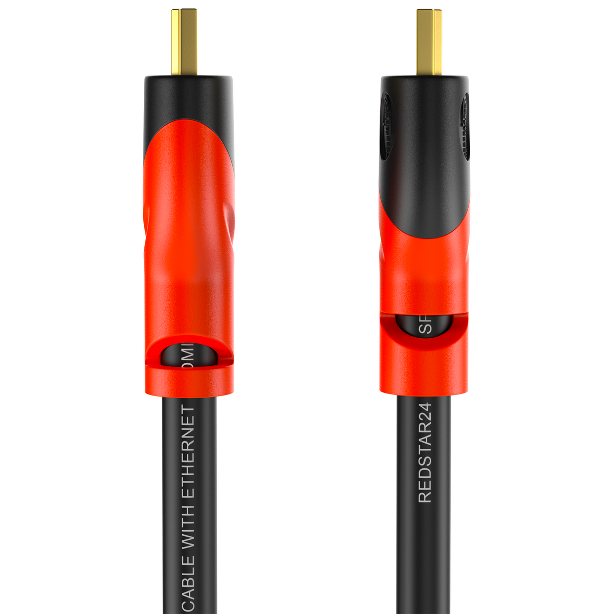 Câble HDMI 2.0 RedStar24 – 4K Ultra HD @60Hz, Dolby Atmos, DTS:X, connecteurs plaqués or – Noir/Rouge – 0,5m à 5m