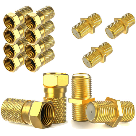 RedStar24 F-Stecker &amp; F-Verbinder Set vergoldet für SAT Kabel