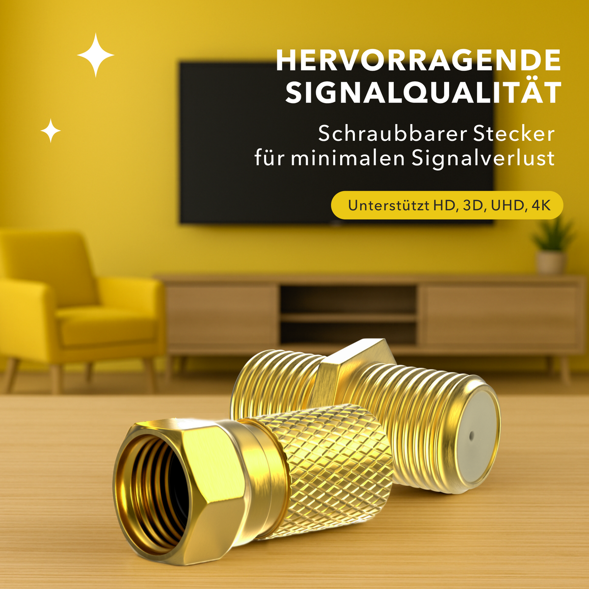 RedStar24 F-Connector &amp; F-Connector Set – 10x F-Connectors 7mm + 5x F-Connectors – SAT Cable Coaxial Adapter Gold-Plated – HDTV, UHD, 4K