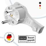 RedStar24 Fiche coudée Schuko extra plate 8 mm – Fiche Schuko CEE 7/7 avec poignée rabattable – Blanc/Noir – Lot de 1 à 10