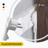 RedStar24 Fiche coudée Schuko extra plate 8 mm – Fiche Schuko CEE 7/7 avec poignée rabattable – Blanc/Noir – Lot de 1 à 10