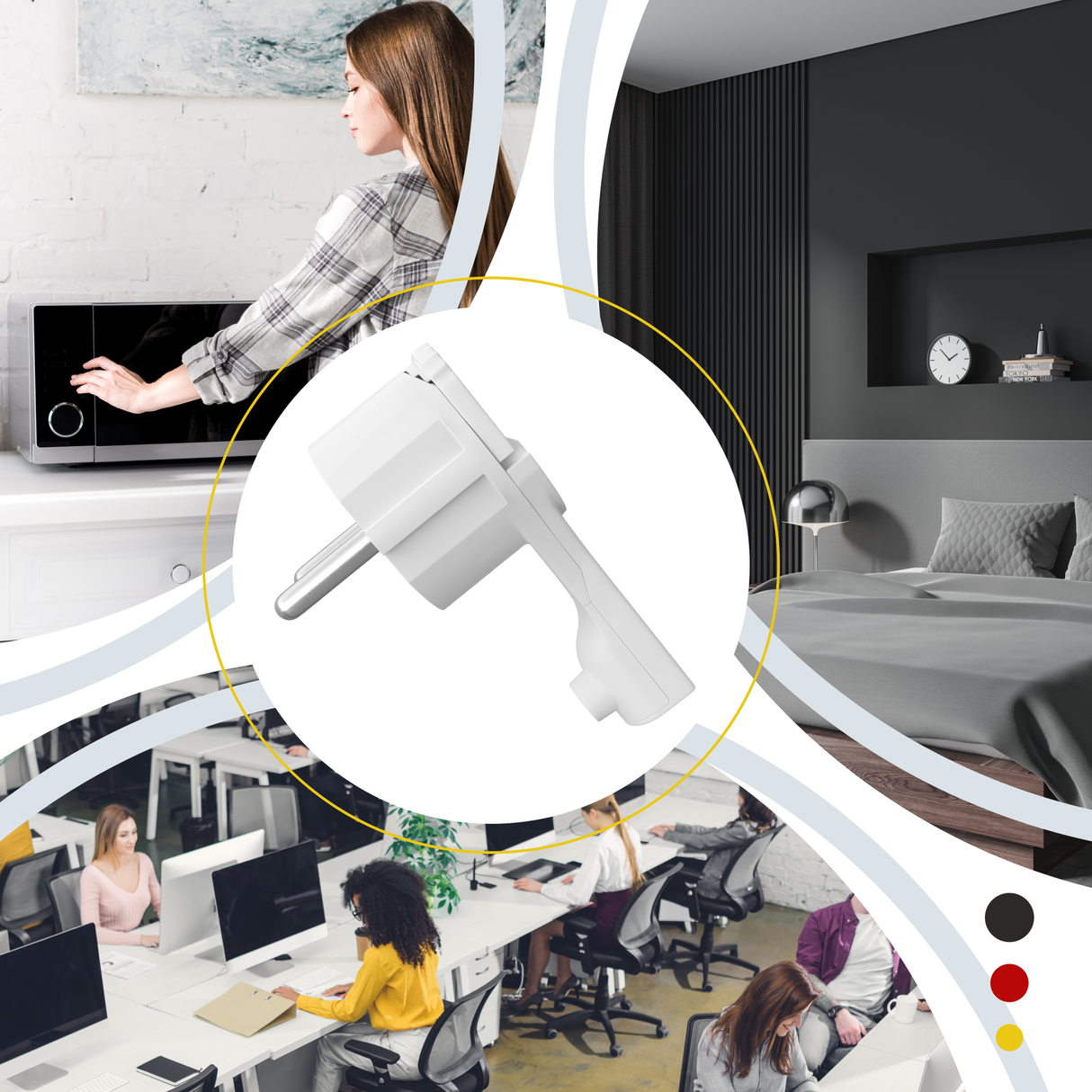 RedStar24 Fiche coudée Schuko extra plate 8 mm – Fiche Schuko CEE 7/7 avec poignée rabattable – Blanc/Noir – Lot de 1 à 10