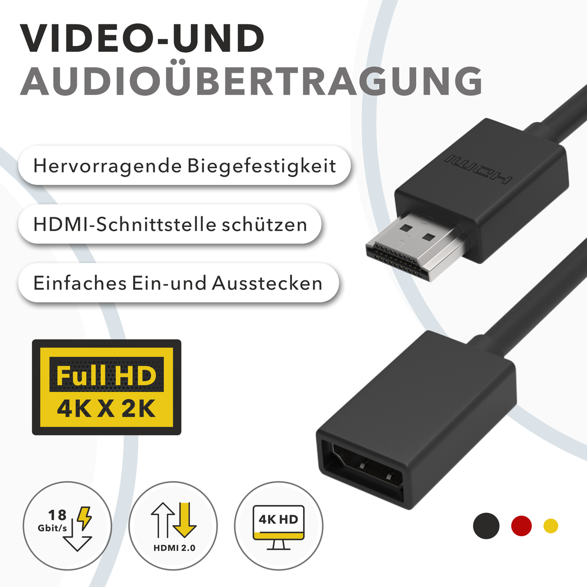 RedStar24 rallonge HDMI 12 cm – adaptateur de câble Fire TV Stick | rallonge HDMI pour Chromecast, Roku, Xbox, PS4/PS5, TV & moniteur – lot de 2