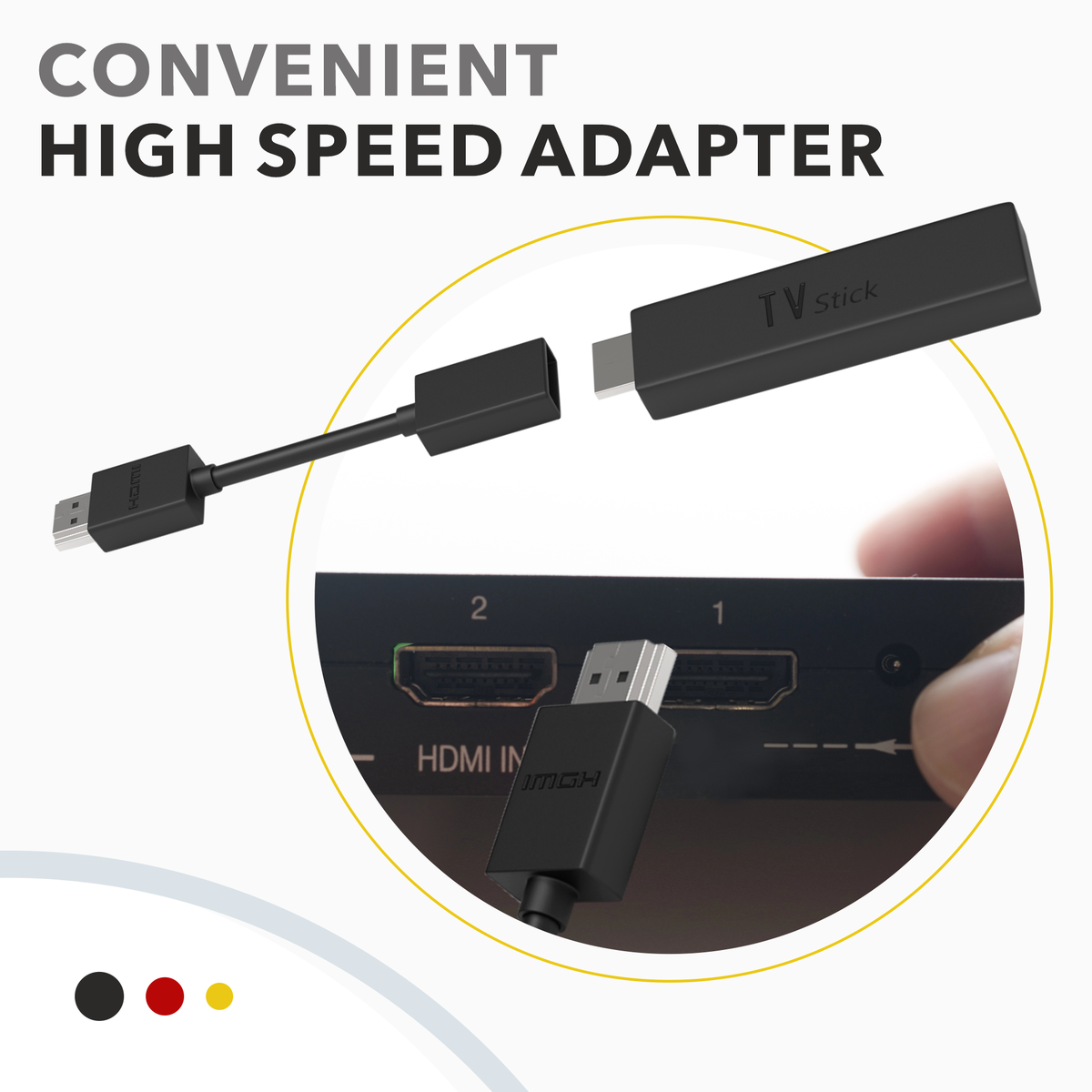 RedStar24 rallonge HDMI 12 cm – adaptateur de câble Fire TV Stick | rallonge HDMI pour Chromecast, Roku, Xbox, PS4/PS5, TV & moniteur – lot de 2