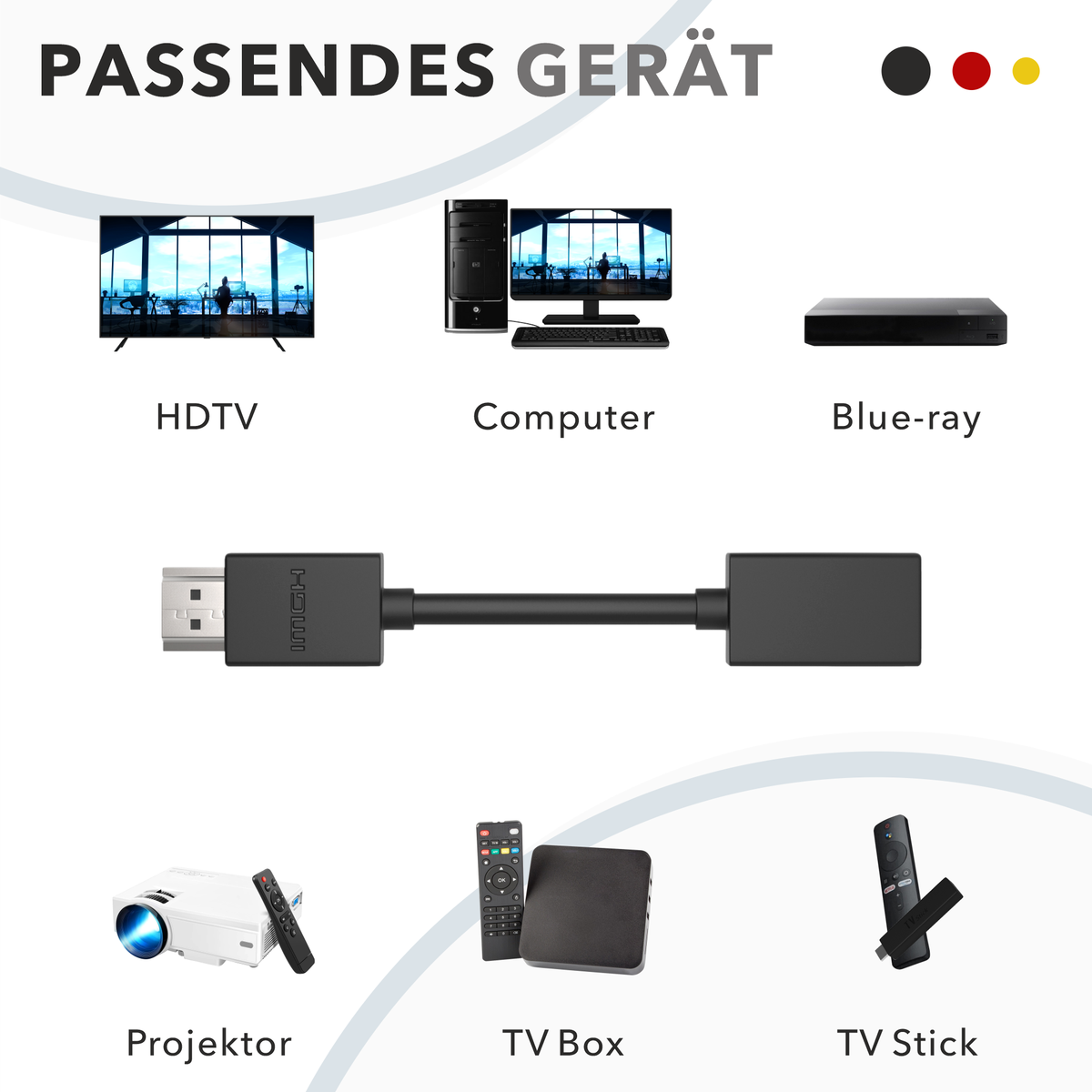 RedStar24 rallonge HDMI 12 cm – adaptateur de câble Fire TV Stick | rallonge HDMI pour Chromecast, Roku, Xbox, PS4/PS5, TV & moniteur – lot de 2