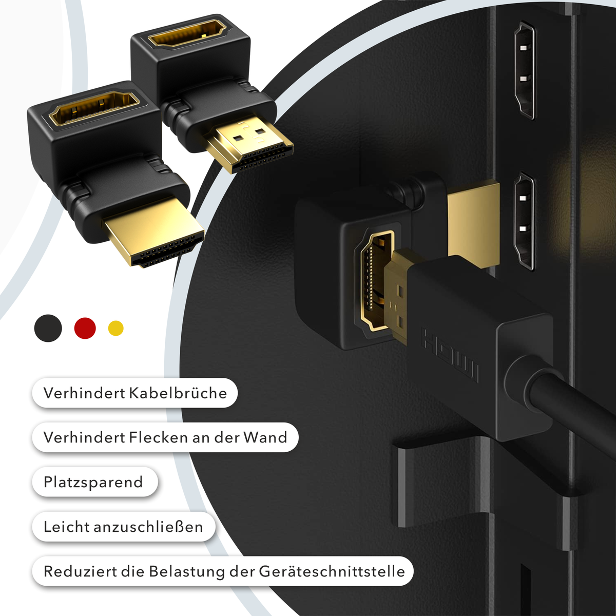 RedStar24 HDMI Angle Connector Set – 90° &amp; 270° HDMI Adapter | Angled Cable Connector for TV, Monitor, Fire TV Stick, PS4/PS5, Xbox, 4K UHD