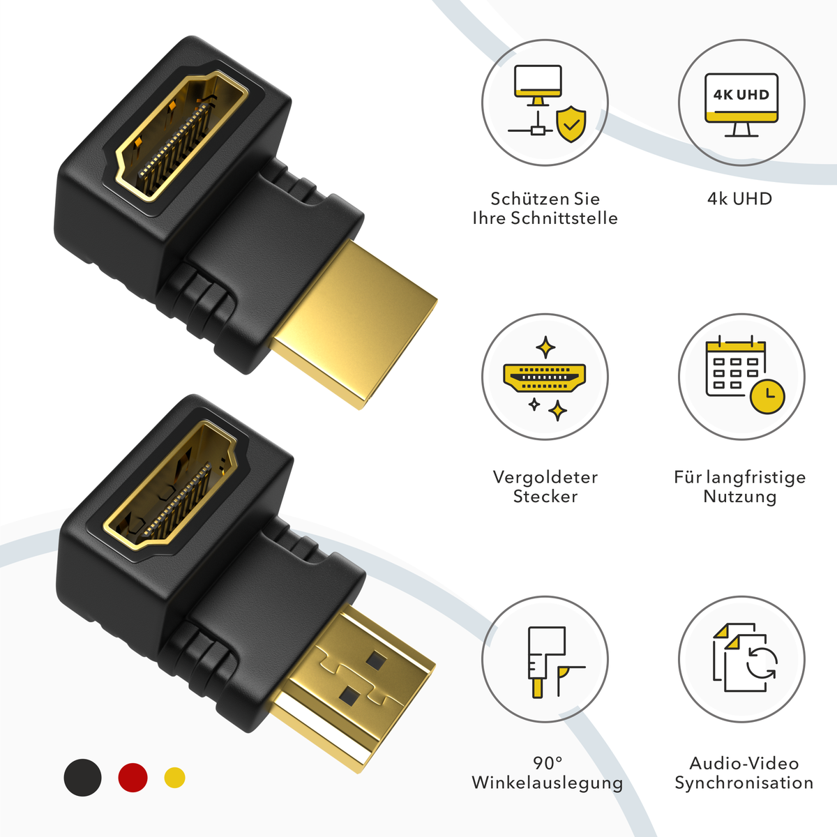 RedStar24 HDMI Angle Connector Set – 90° &amp; 270° HDMI Adapter | Angled Cable Connector for TV, Monitor, Fire TV Stick, PS4/PS5, Xbox, 4K UHD