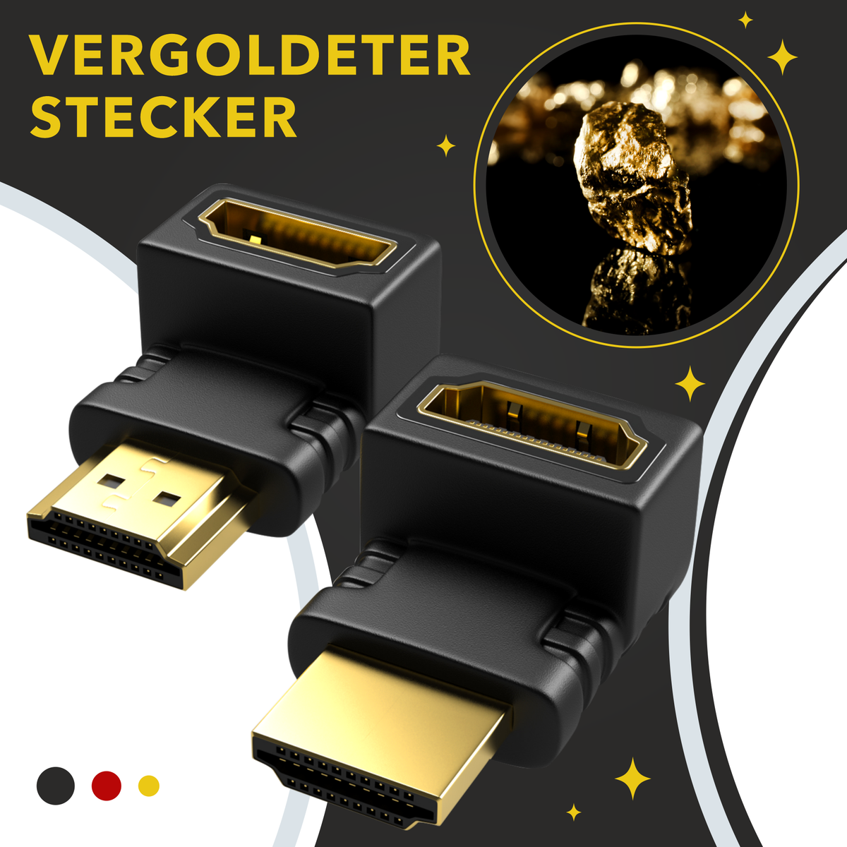 RedStar24 HDMI Angle Connector Set – 90° &amp; 270° HDMI Adapter | Angled Cable Connector for TV, Monitor, Fire TV Stick, PS4/PS5, Xbox, 4K UHD