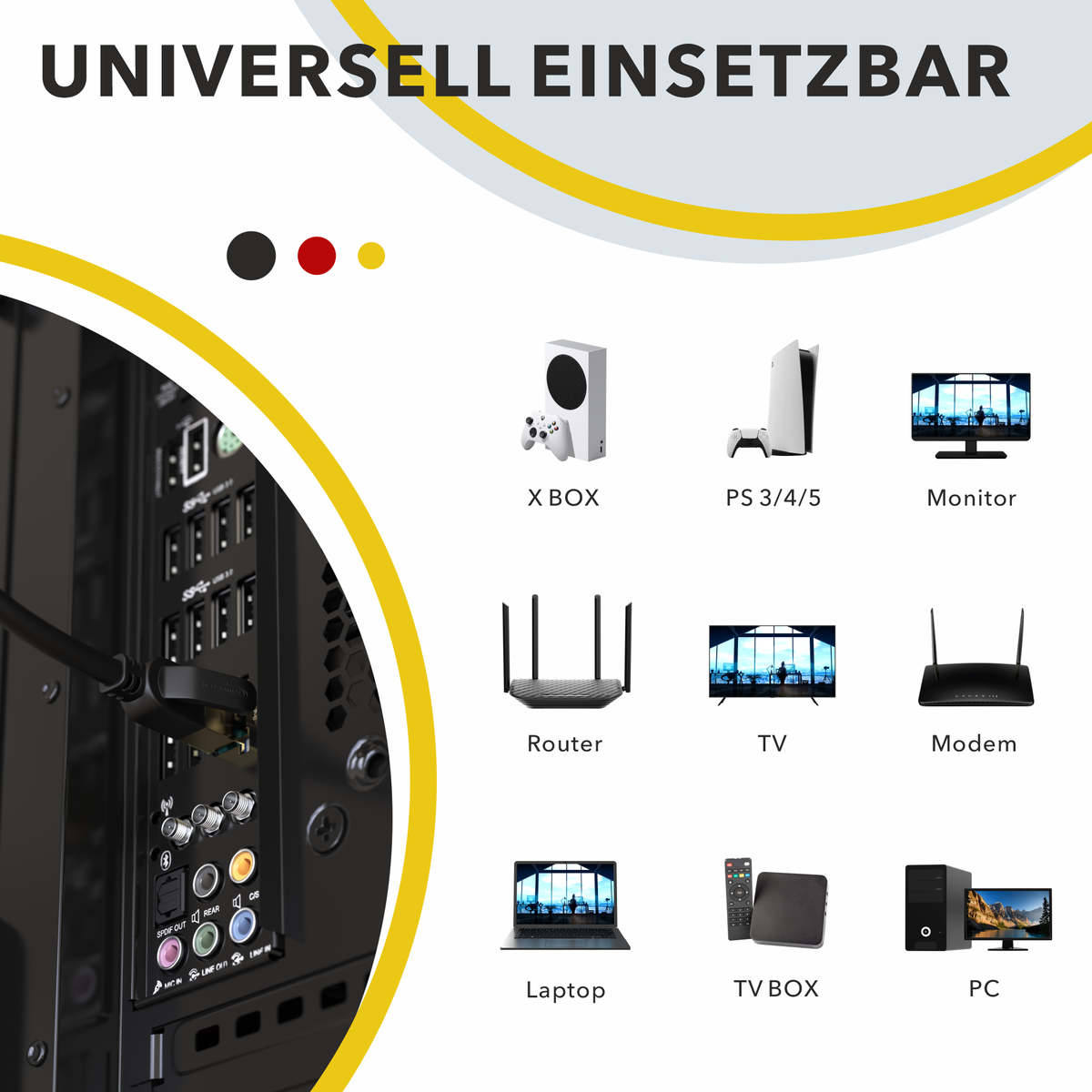 Câble patch RedStar24 CAT 8 – Câble Ethernet LAN S/FTP RJ45 (0,25m–20m, noir/blanc, 40 Gbit/s, 2000 MHz)