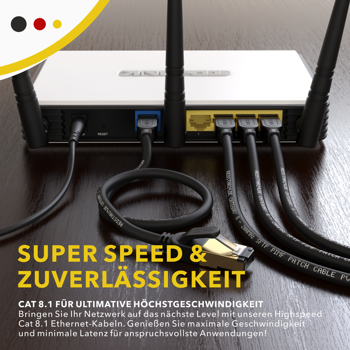 Câble patch RedStar24 CAT 8 – Câble Ethernet LAN S/FTP RJ45 (0,25m–20m, noir/blanc, 40 Gbit/s, 2000 MHz)