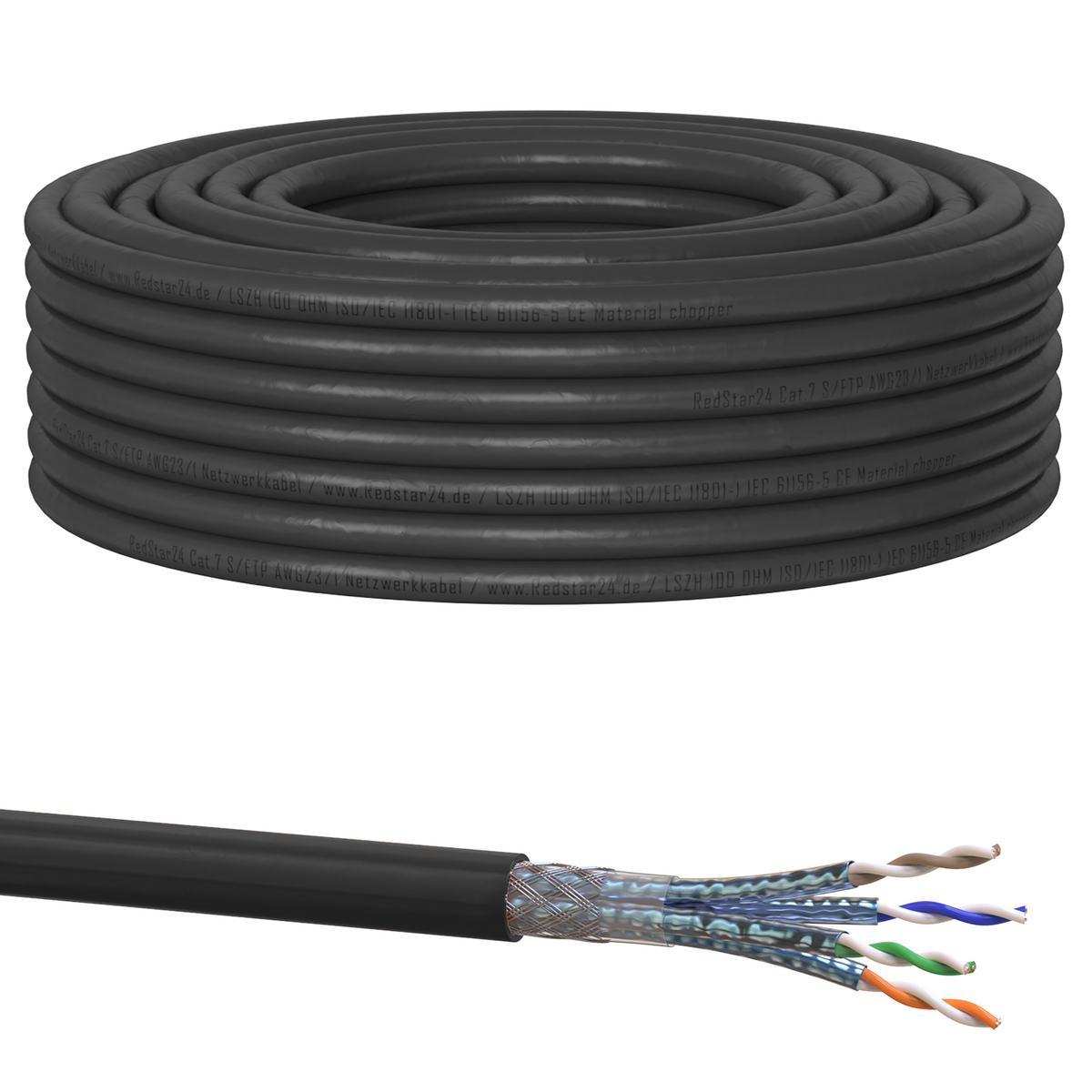 Câble Cat7 S/FTP blindé extérieur – Câble d'installation LAN résistant aux UV 10 Gbit/s | RedStar24