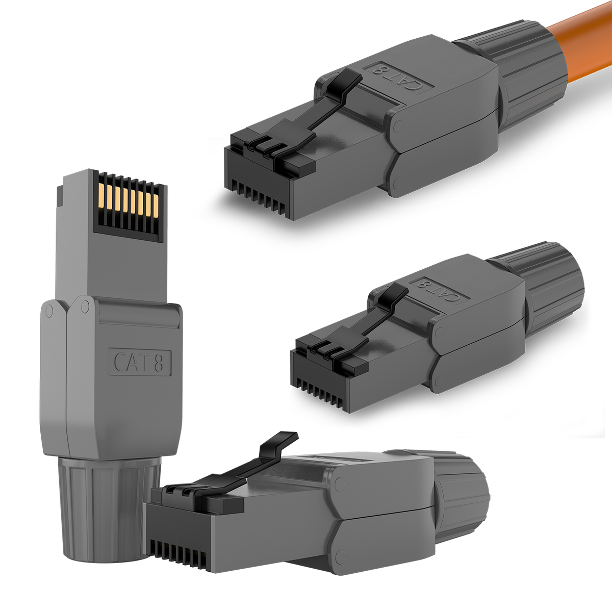 RJ45 connector tool-free Cat.8 – set of 2 &amp; 4 LAN network connectors shielded for Cat 6/6A/7/7A/8 installation cable – 40 Gbit/s