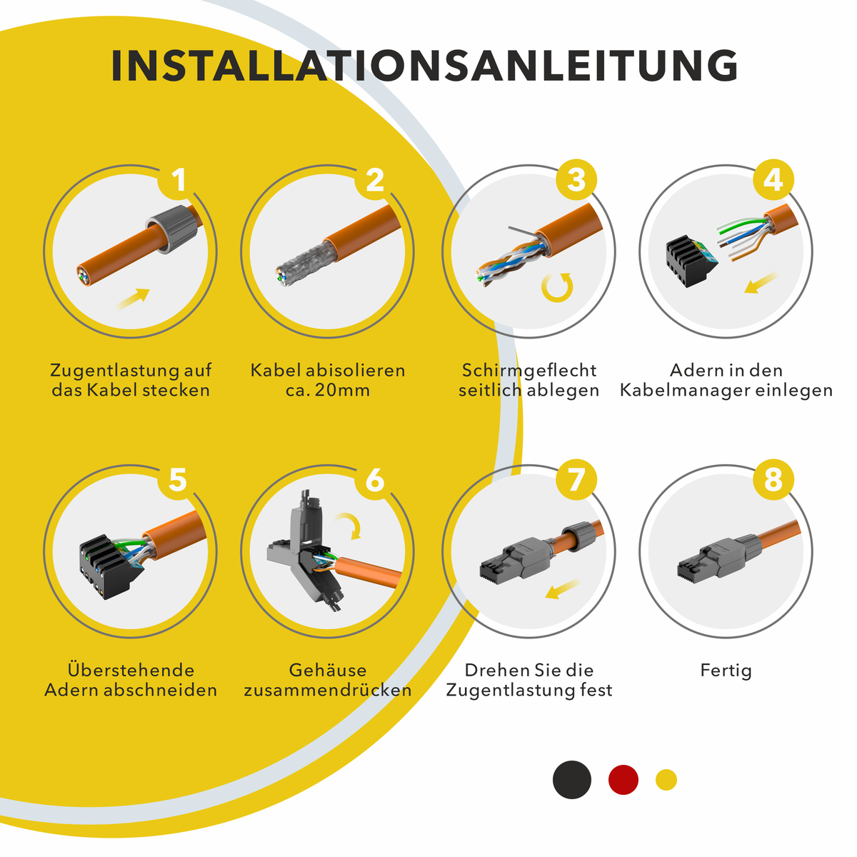 RJ45 connector tool-free Cat.8 – set of 2 &amp; 4 LAN network connectors shielded for Cat 6/6A/7/7A/8 installation cable – 40 Gbit/s