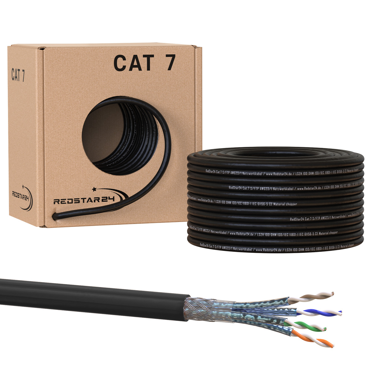 Câble Cat7 S/FTP blindé extérieur – Câble d'installation LAN résistant aux UV 10 Gbit/s | RedStar24