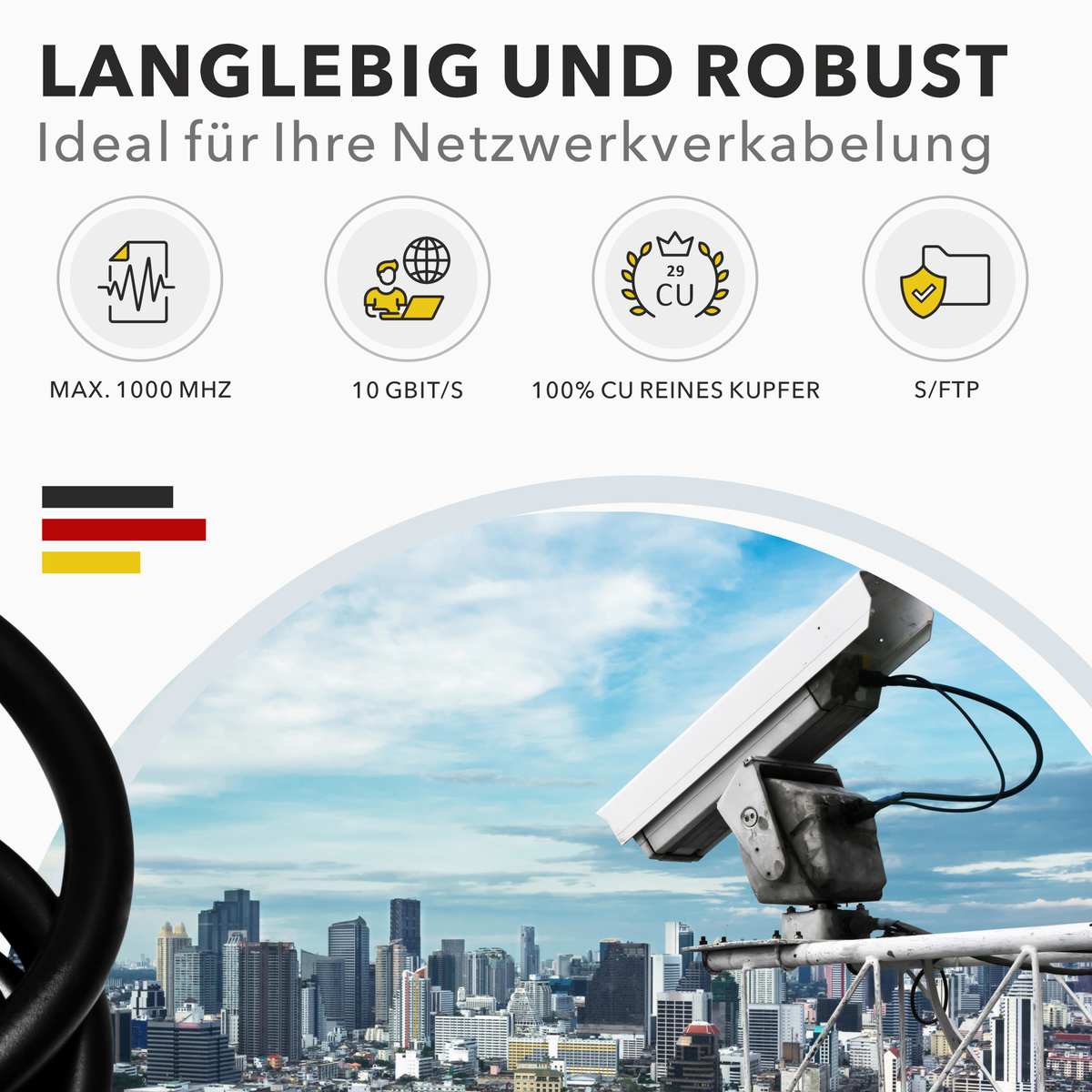 Câble Cat7 S/FTP blindé extérieur – Câble d'installation LAN résistant aux UV 10 Gbit/s | RedStar24