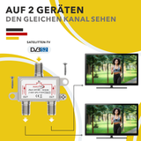 RedStar24 Répartiteur SAT 2 voies – F-Coupleur Splitter 120 dB – TV numérique, UHD 4K, DVB-S/S2, DVB-T2, DVB-C – Boîtier métallique entièrement blindé