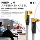RedStar24 Antenna Cable 135 dB Coaxial Male-Female (Double Angle 90°) – HDTV, DVB-T2, Radio, DAB, 4K UHD, Gold-Plated – Black/White – 1m to 30m