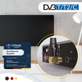 RedStar24 Antenna Cable 135 dB Coaxial Male-Female (Double Angle 90°) – HDTV, DVB-T2, Radio, DAB, 4K UHD, Gold-Plated – Black/White – 1m to 30m
