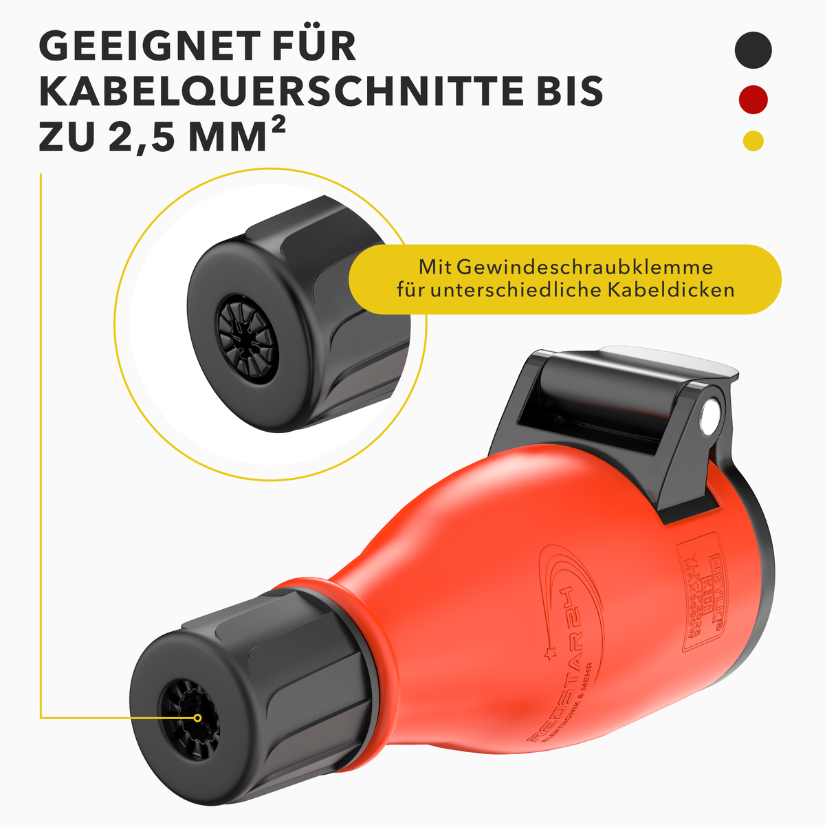 RedStar24 Prise murale Schuko IP54 – Prise en caoutchouc avec manchon de protection contre le pliage pour rallonges et utilisation en extérieur – Lot de 1, 2, 4, 10