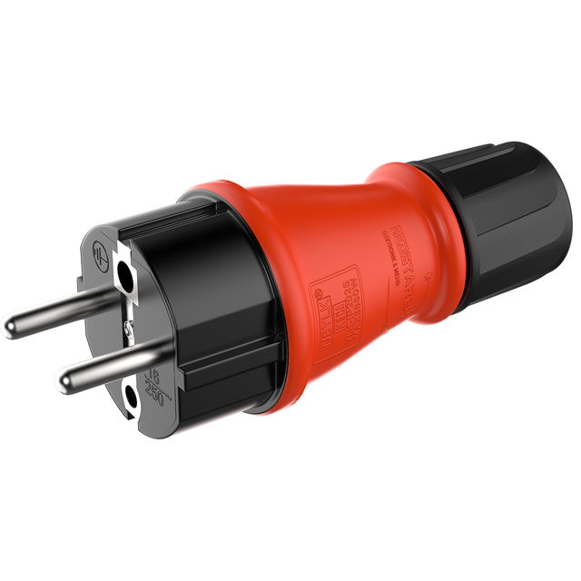 RedStar24 Schuko Schutzkontaktstecker IP54 Outdoor Gummi Schwarz Rot