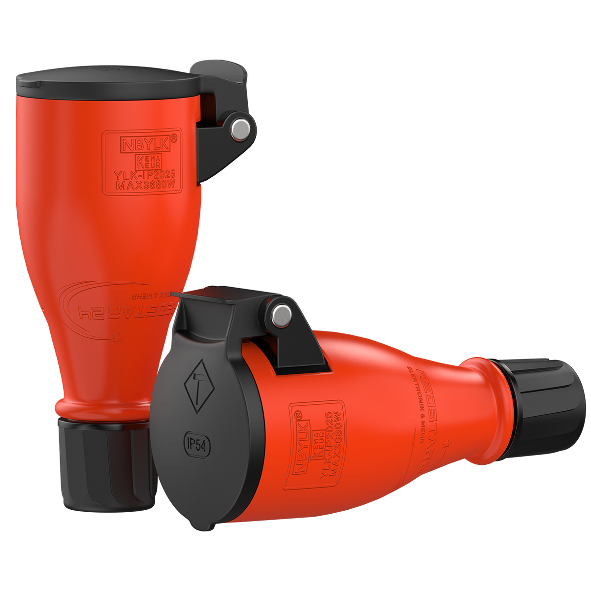 RedStar24 Schuko Schutzkontaktkupplung IP54 Outdoor Gummi Schwarz Rot