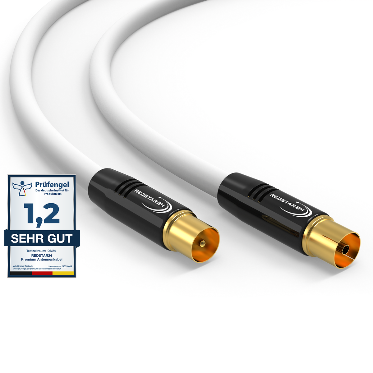 Antenna cable Digital TV cable 135 dB Coax plug to plug GOLD PLATED HD 4K UHD 3D – Black/White – 1m to 30m