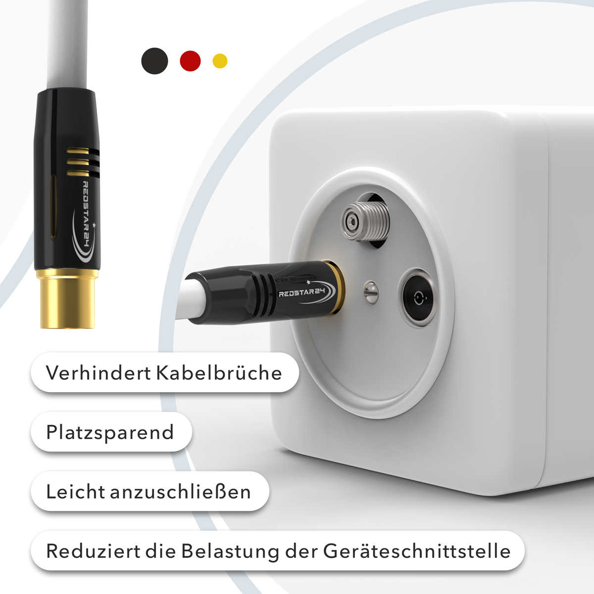 Antenna cable Digital TV cable 135 dB Coax plug to plug GOLD PLATED HD 4K UHD 3D – Black/White – 1m to 30m