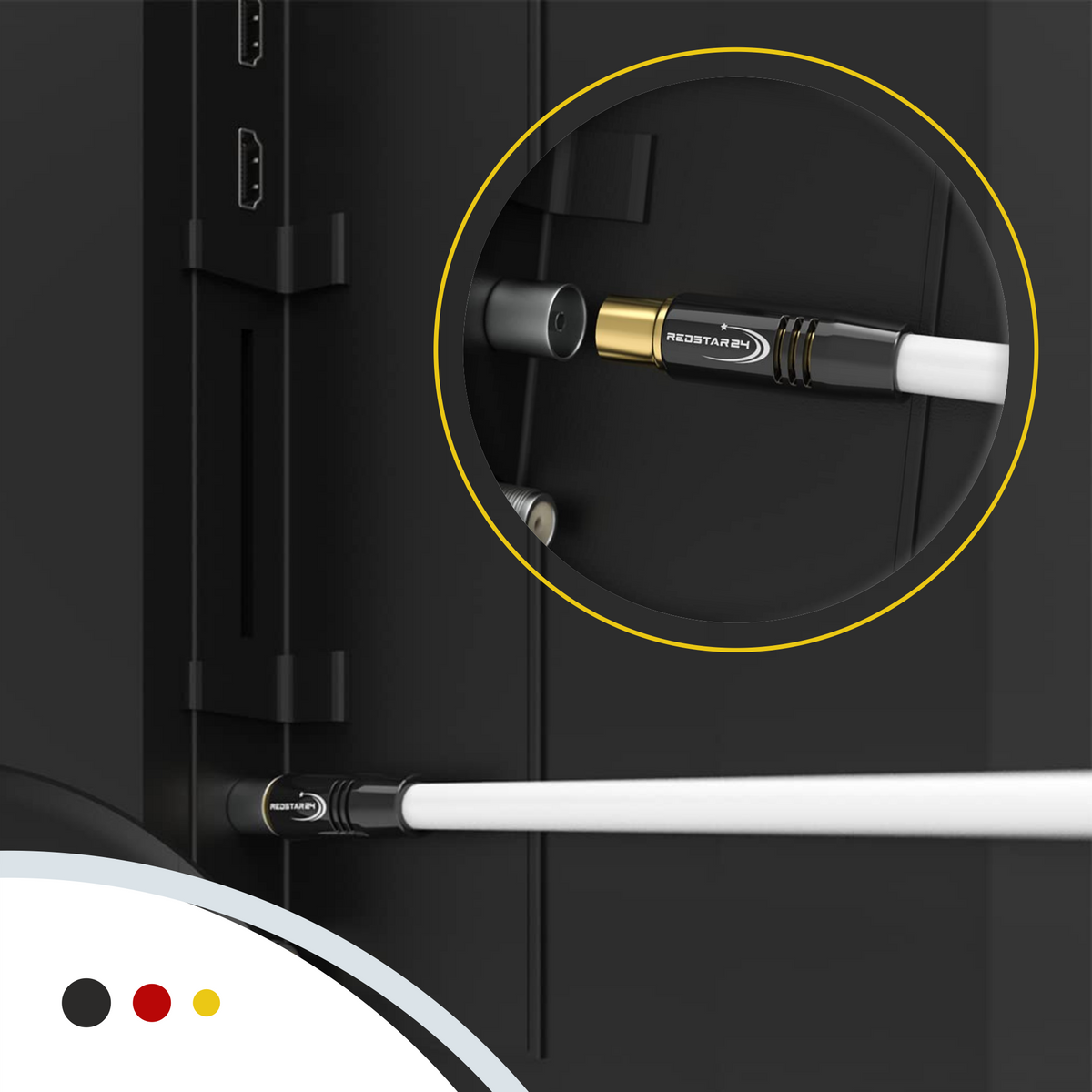 Antenna cable Digital TV cable 135 dB Coax plug to plug GOLD PLATED HD 4K UHD 3D – Black/White – 1m to 30m