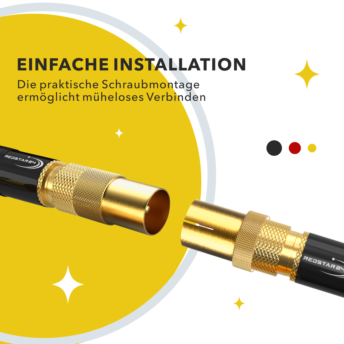 RedStar24 SAT adapter gold-plated – F-coupling to coax plug &amp; coax socket – set of 2