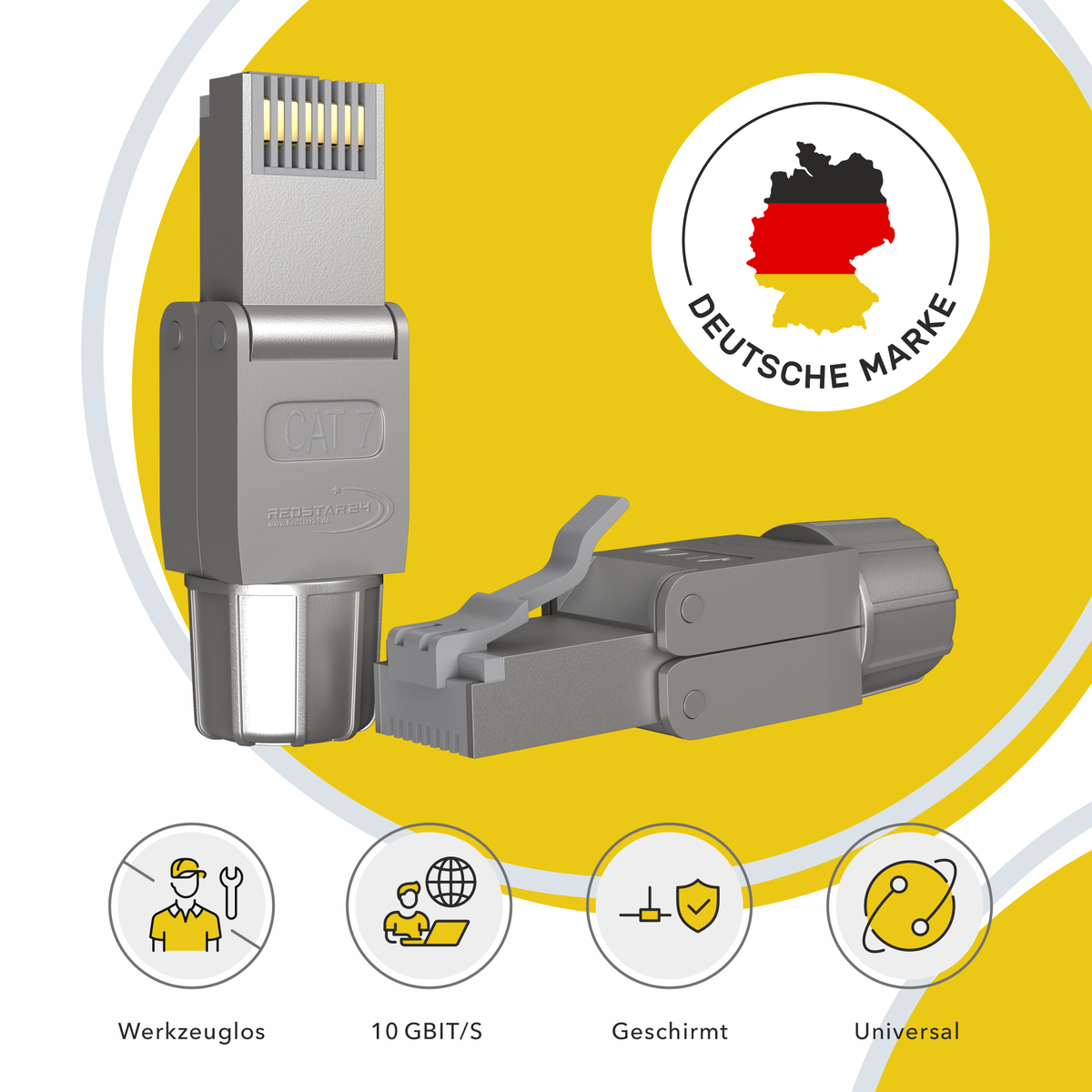 CAT 7 RJ45 Netzwerkstecker werkzeuglos Silber – geschirmter LAN Stecker für stabile Netzwerkverbindungen