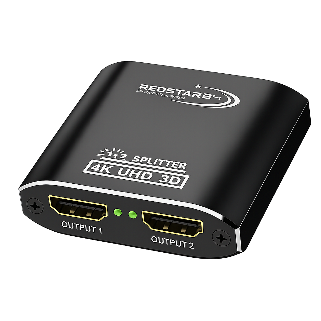 RedStar24 HDMI Splitter 1 entrée 2 sorties – 4K@60Hz, 3D, Boîtier aluminium, compatible HDCP – Répartiteur HDMI pour TV, vidéoprojecteur, console