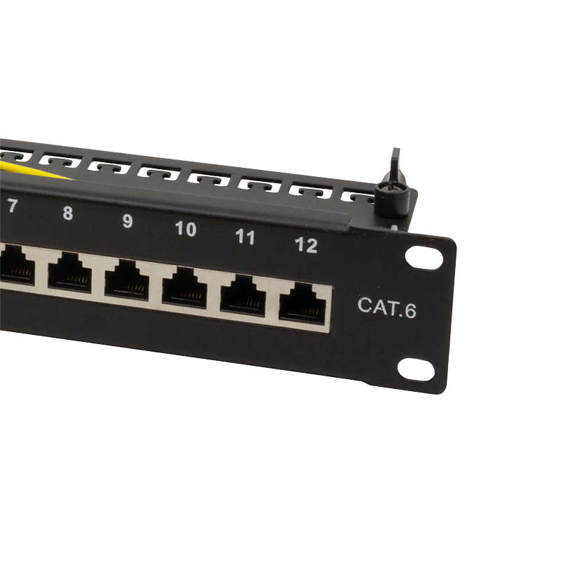 LogiLink Patch Panel Cat.6 – 12-Port RJ45, Shielded, 10-Inch Rack, Strain Relief, Black (RAL 7035)