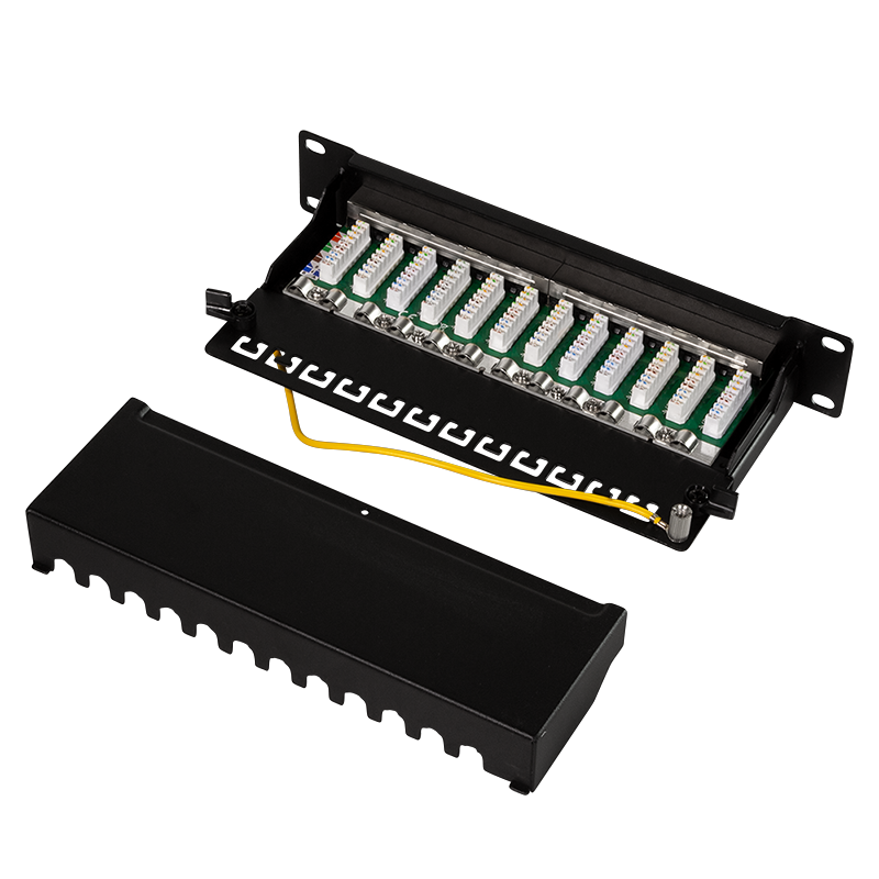 LogiLink Patch Panel Cat.6 – 12-Port RJ45, Shielded, 10-Inch Rack, Strain Relief, Black (RAL 7035)